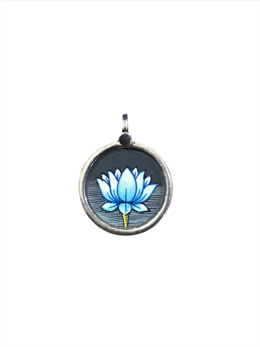 Sterling Silver Lotus Flower Hand-painted Pendant