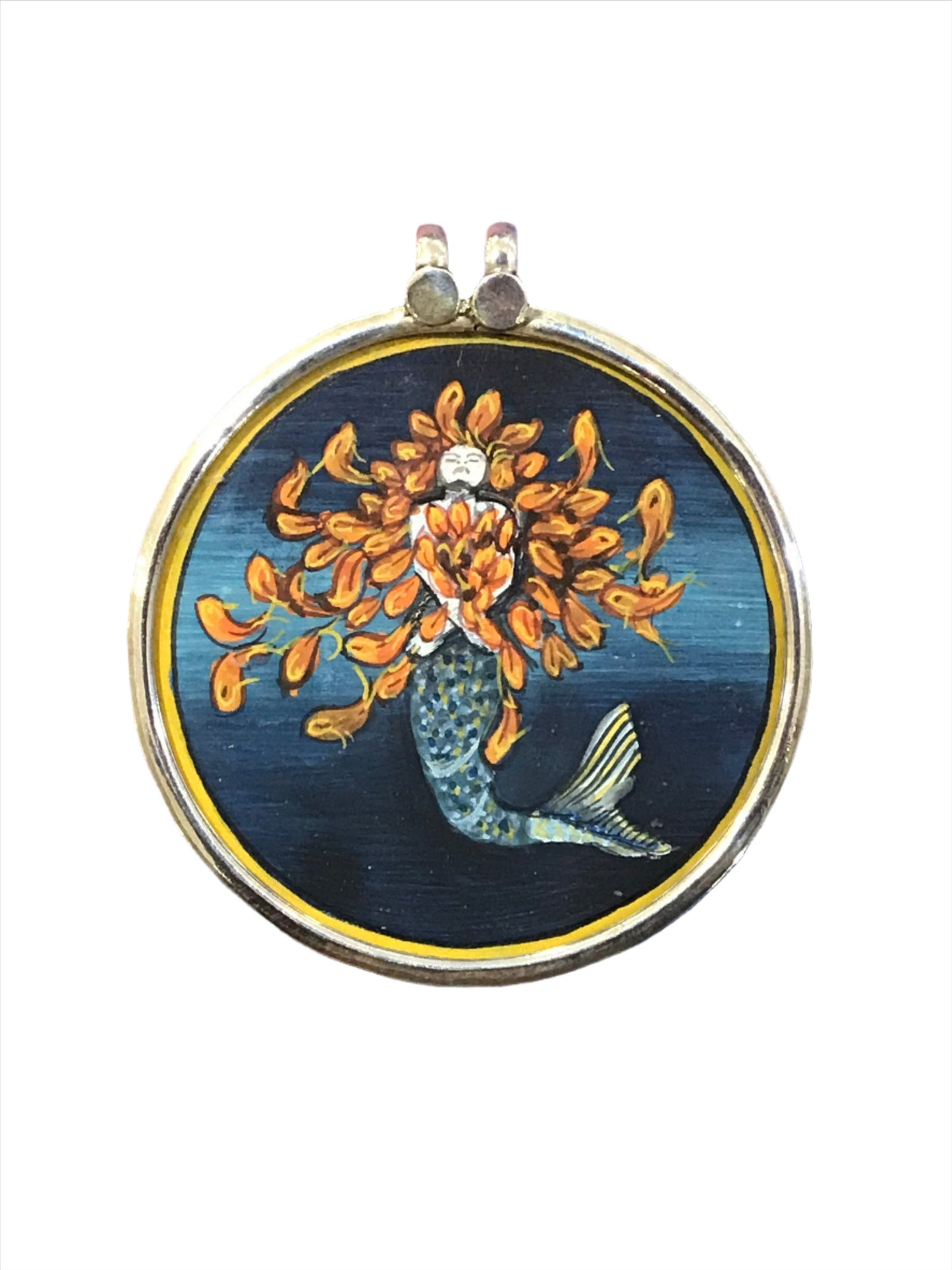 Sterling Silver Mermaid Hand-painted Pendant