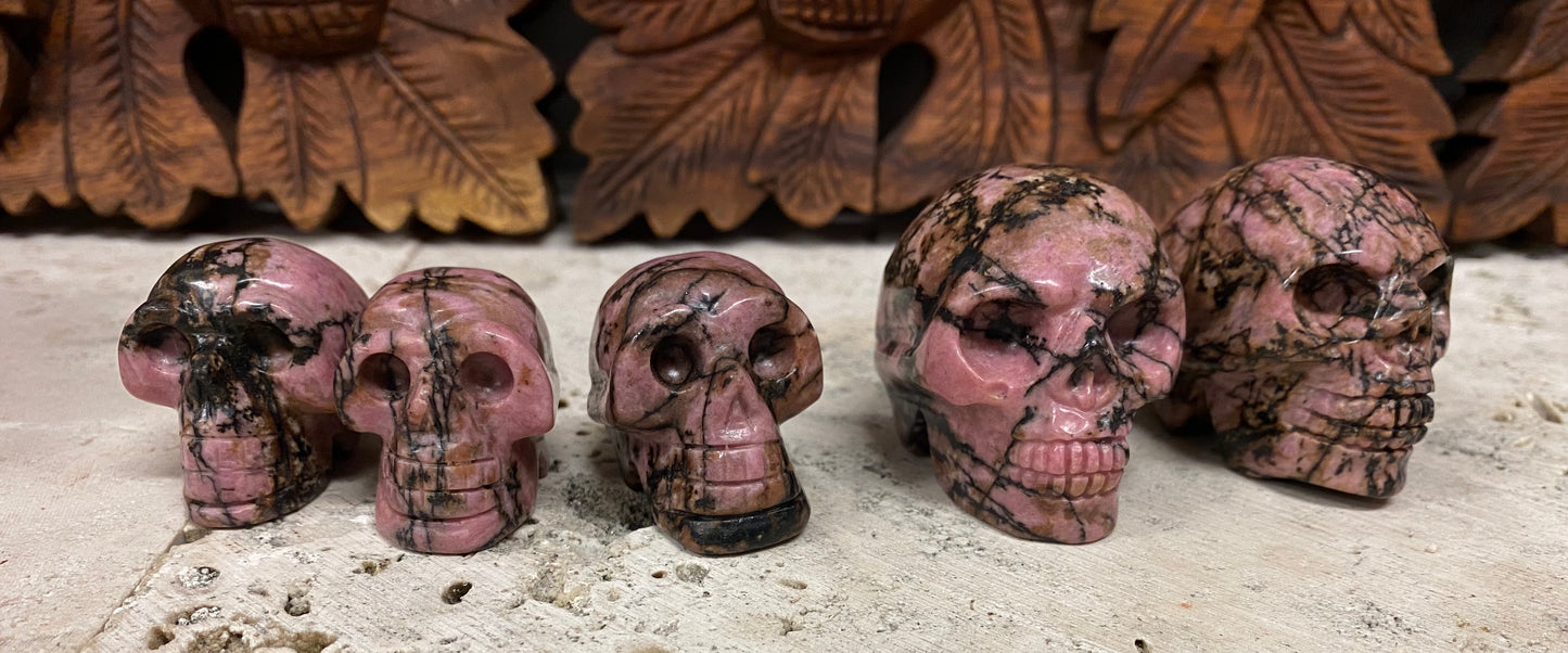 Hand Carved Rhondoite Skulls - Available in 2 sizes