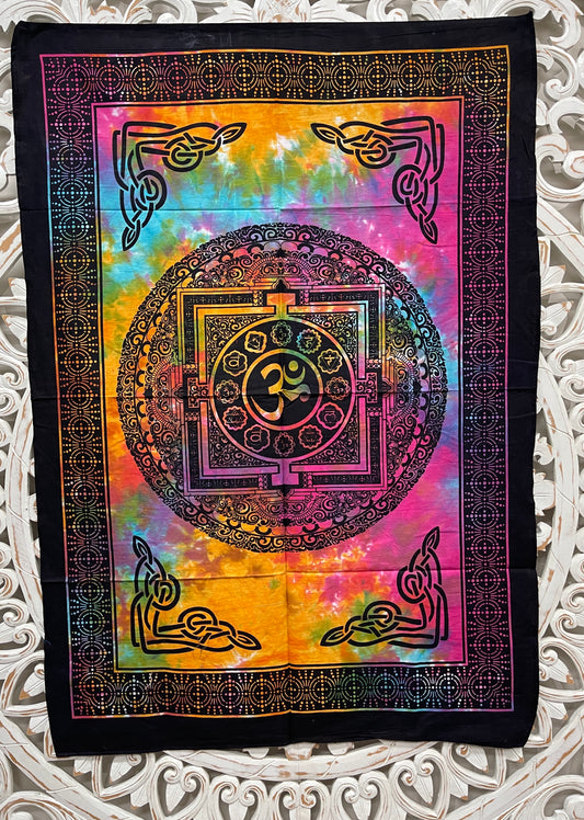 Hand printed Fabric Poster Mini Om Mandala Tapestries Wall Hangings | 5 Colors