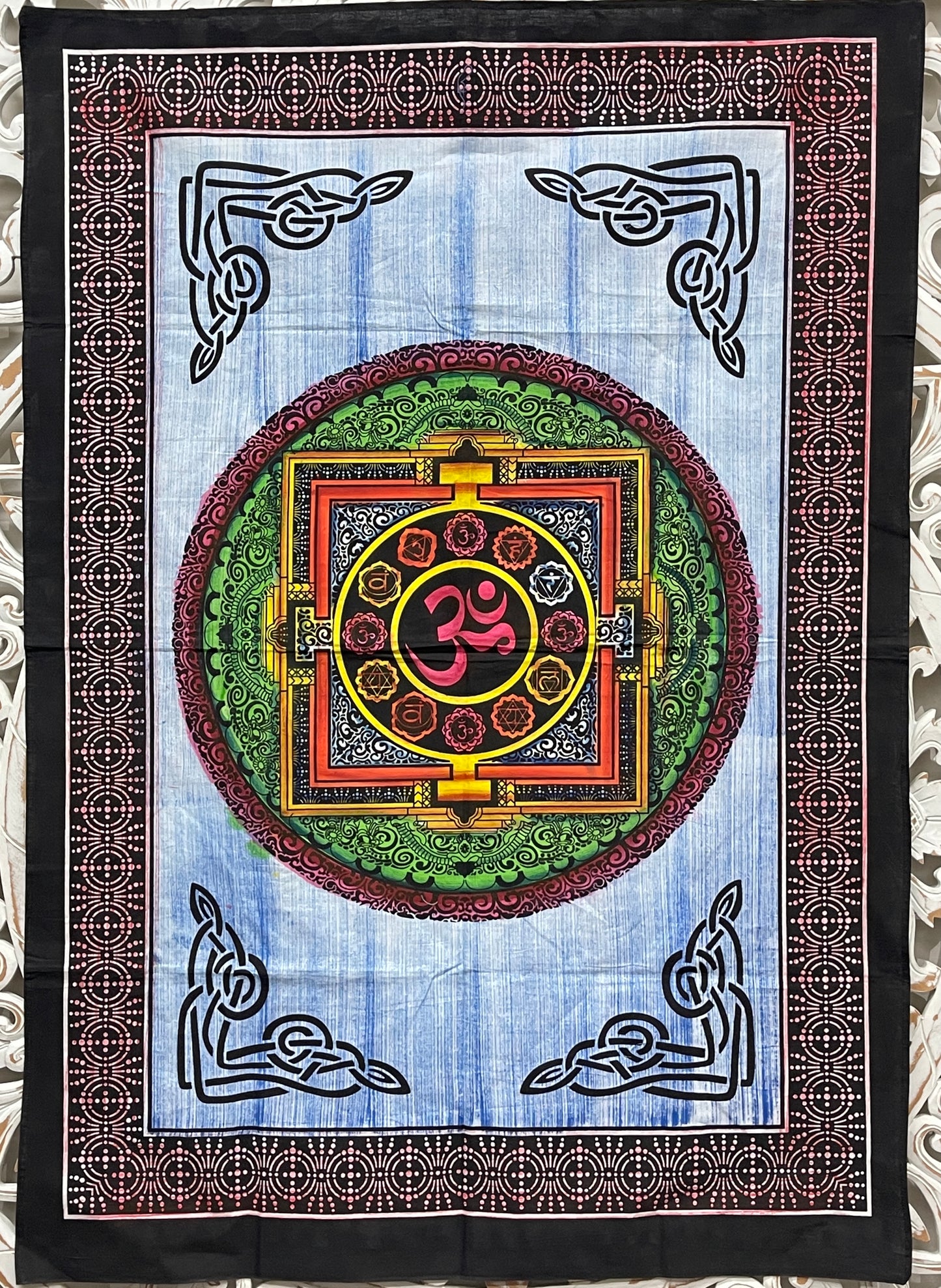 Hand Airbrushed Fabric Poster Om Mandala Mini Tapestries