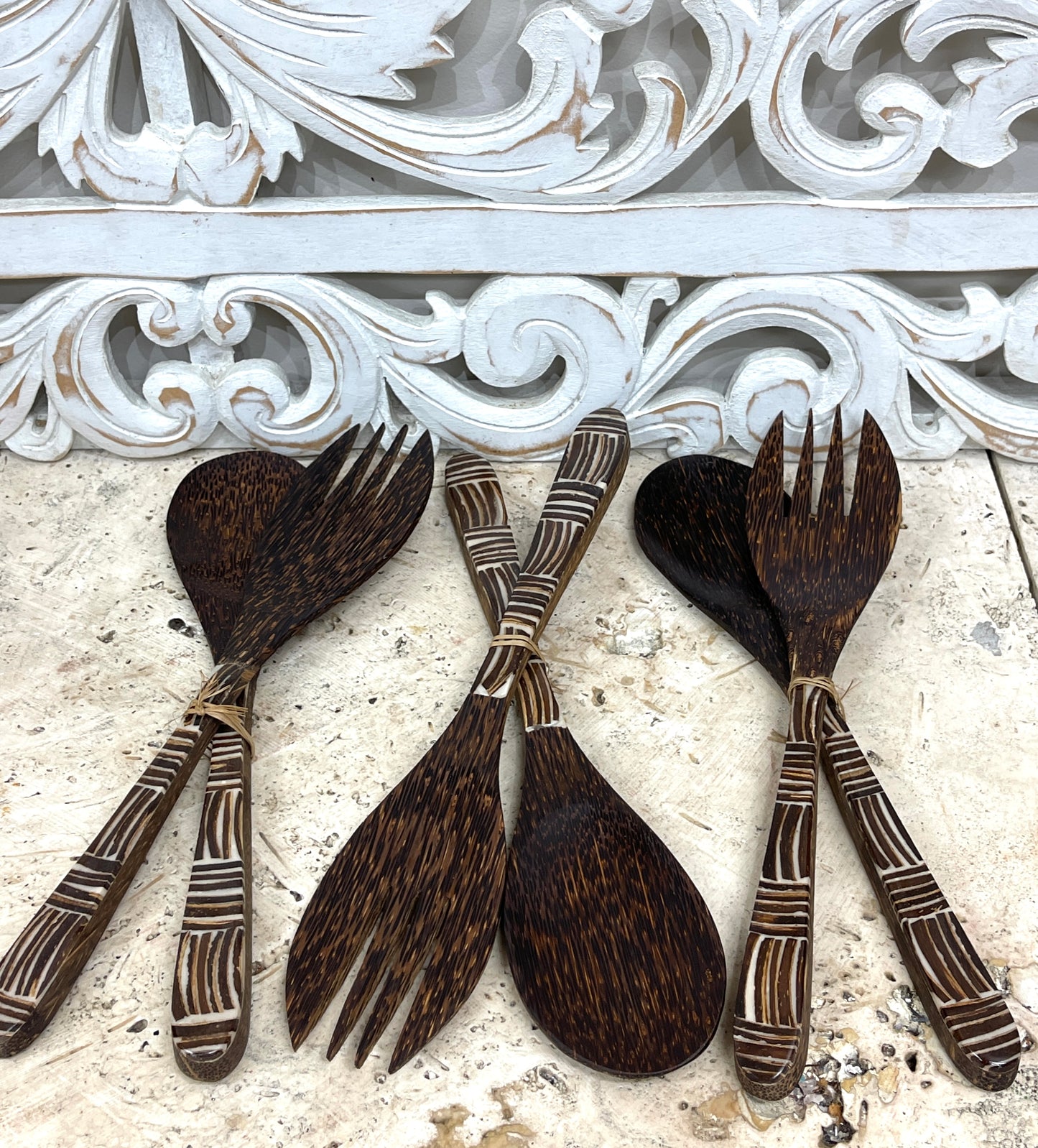Inlaid Coconut Shell Serving Set