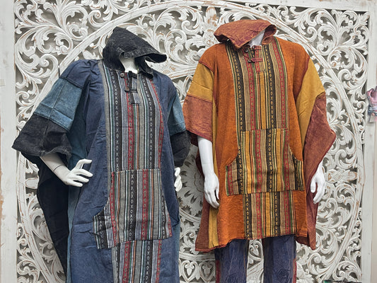 Poncho w Nepali handwoven fabric