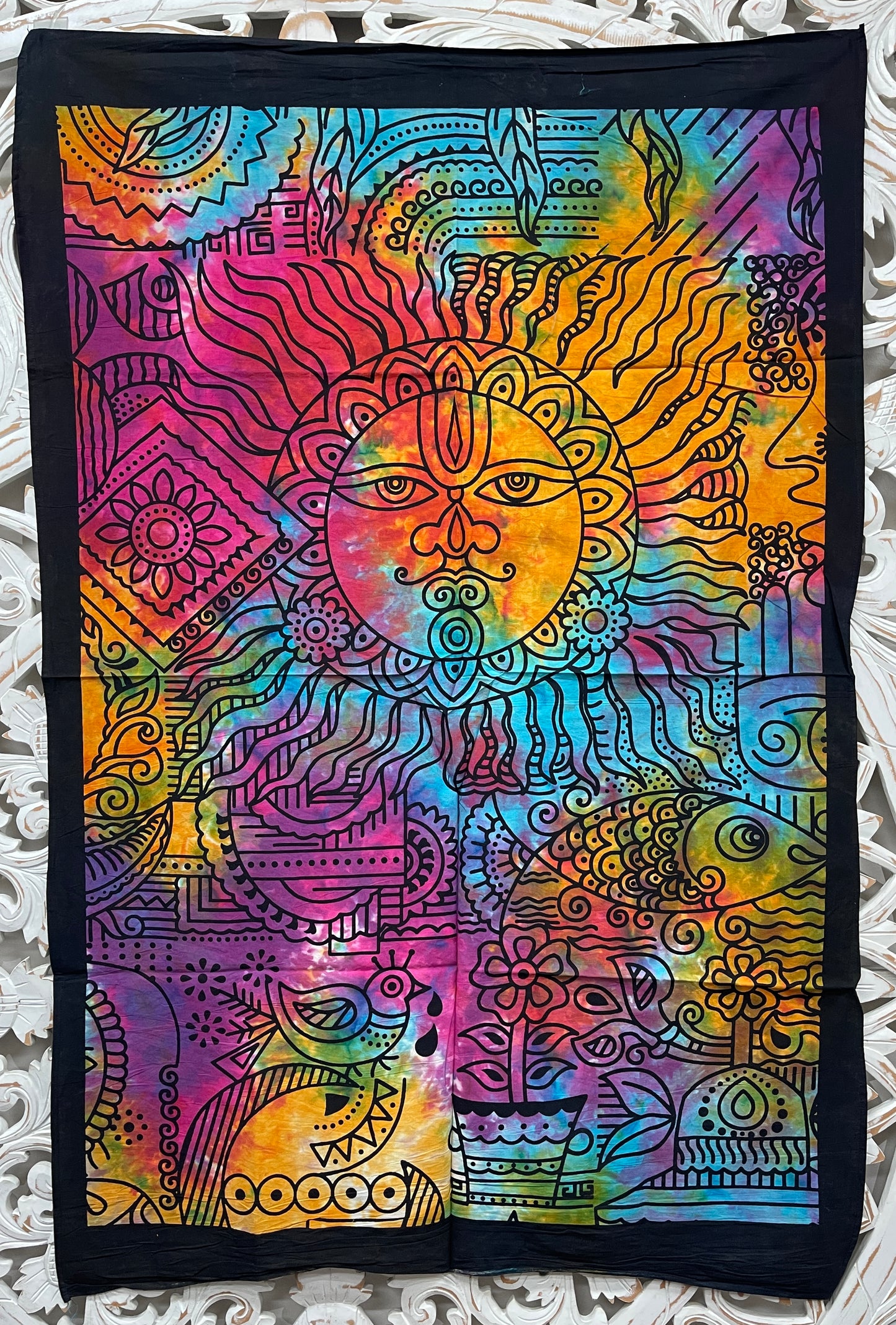 Hand printed Fabric Poster Tribal Sun Tapestries Wall Hangings - 5 colors