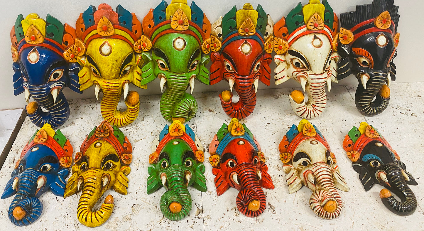 Hand Carved and Painted Ganesh Masks from Nepal - Available in 3 Sizes