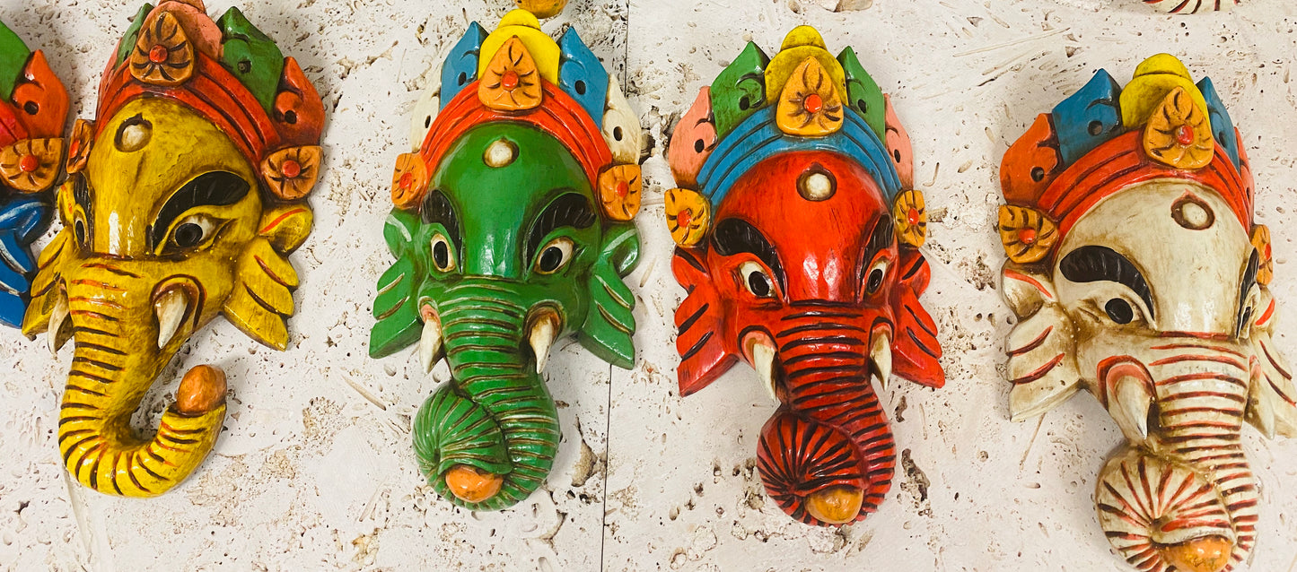 Hand Carved and Painted Ganesh Masks from Nepal - Available in 3 Sizes