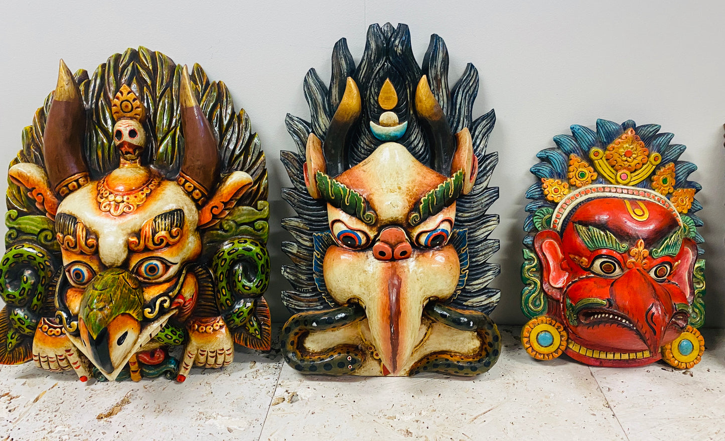 Hand Carved and Painted Garuda Masks from Nepal - Available in 3 Sizes