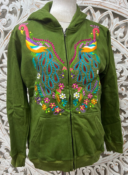 Embroidered Peacock Hoodie | 4 Colors