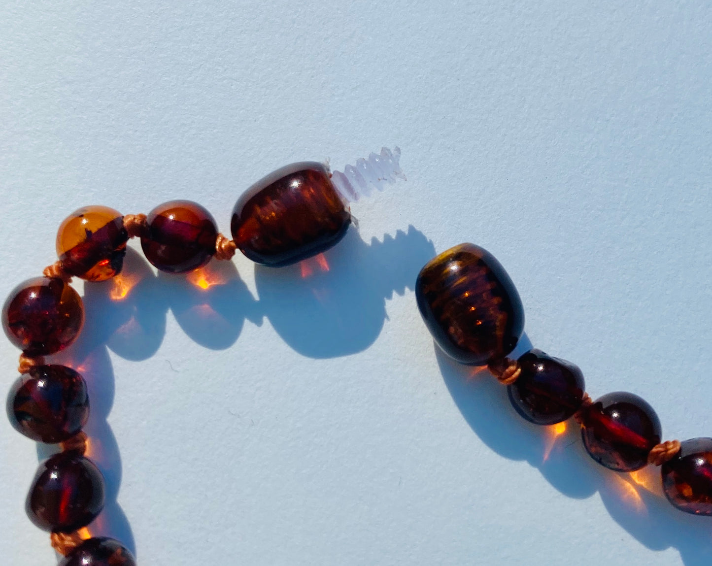 Hand Knotted Amber Baby Teething Necklaces Unpolished Oval Cherry