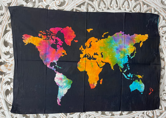 Hand printed Fabric Poster World Map Tapestries Wall Hangings -