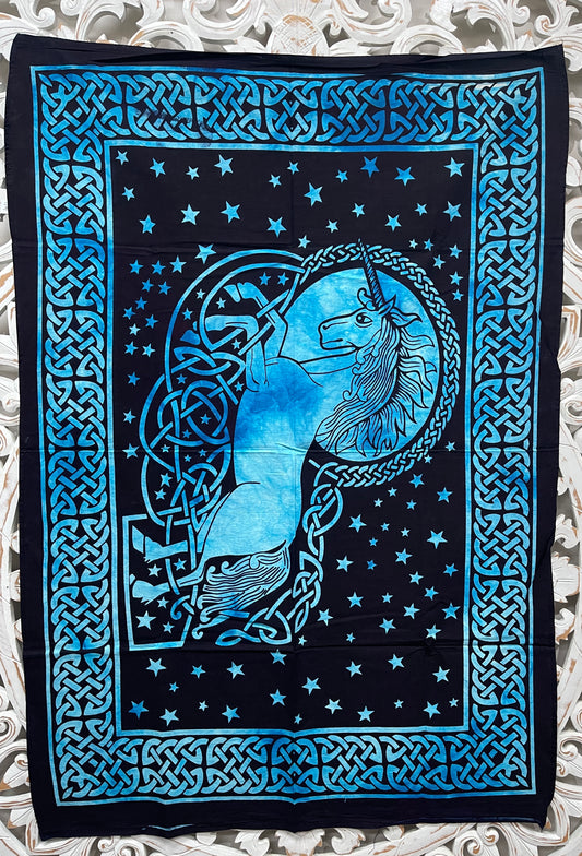 Hand printed Fabric Poster Celtic Unicorn Tapestries Wall Hangings - 4 Colors available