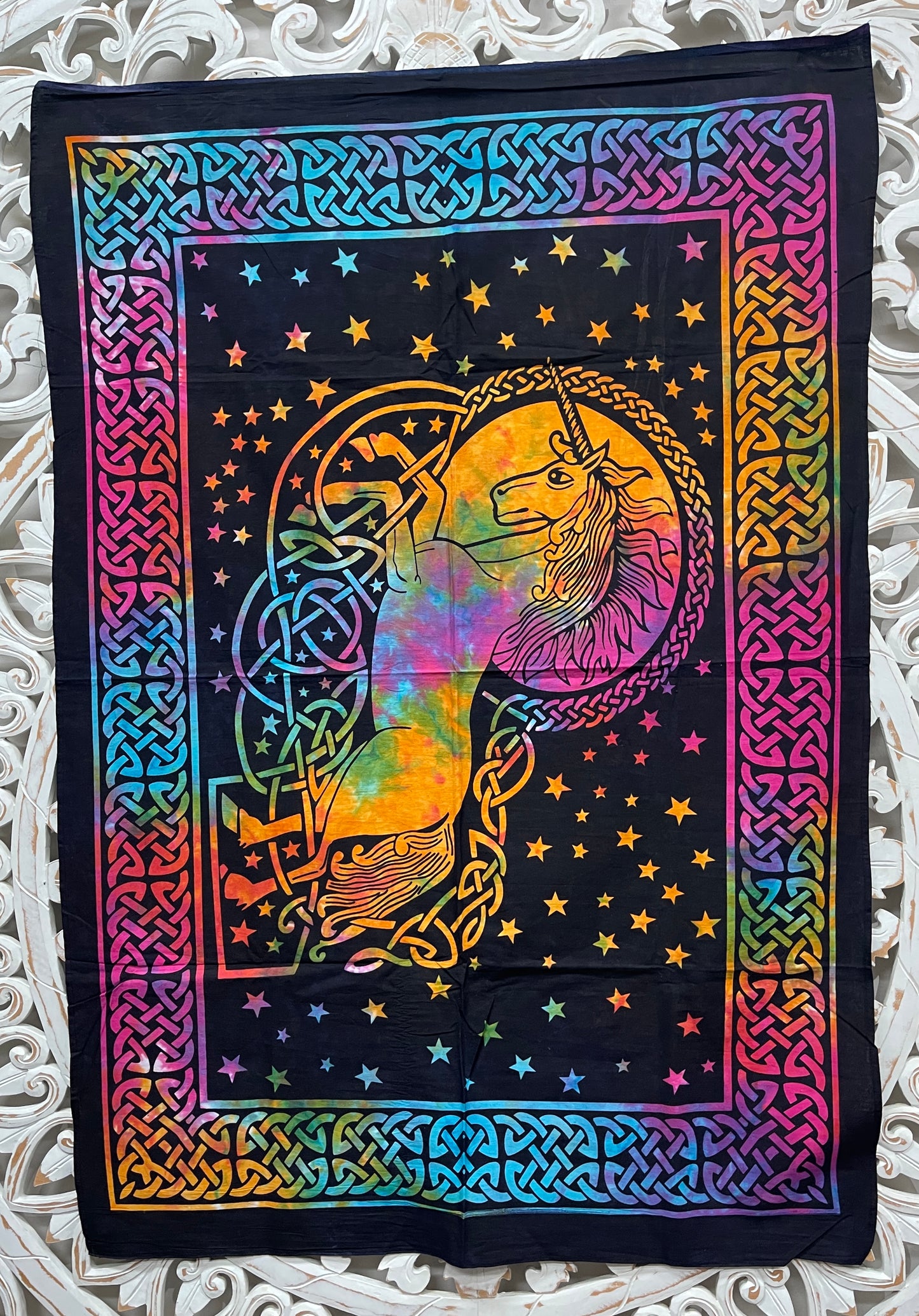 Hand printed Fabric Poster Celtic Unicorn Tapestries Wall Hangings - 4 Colors available