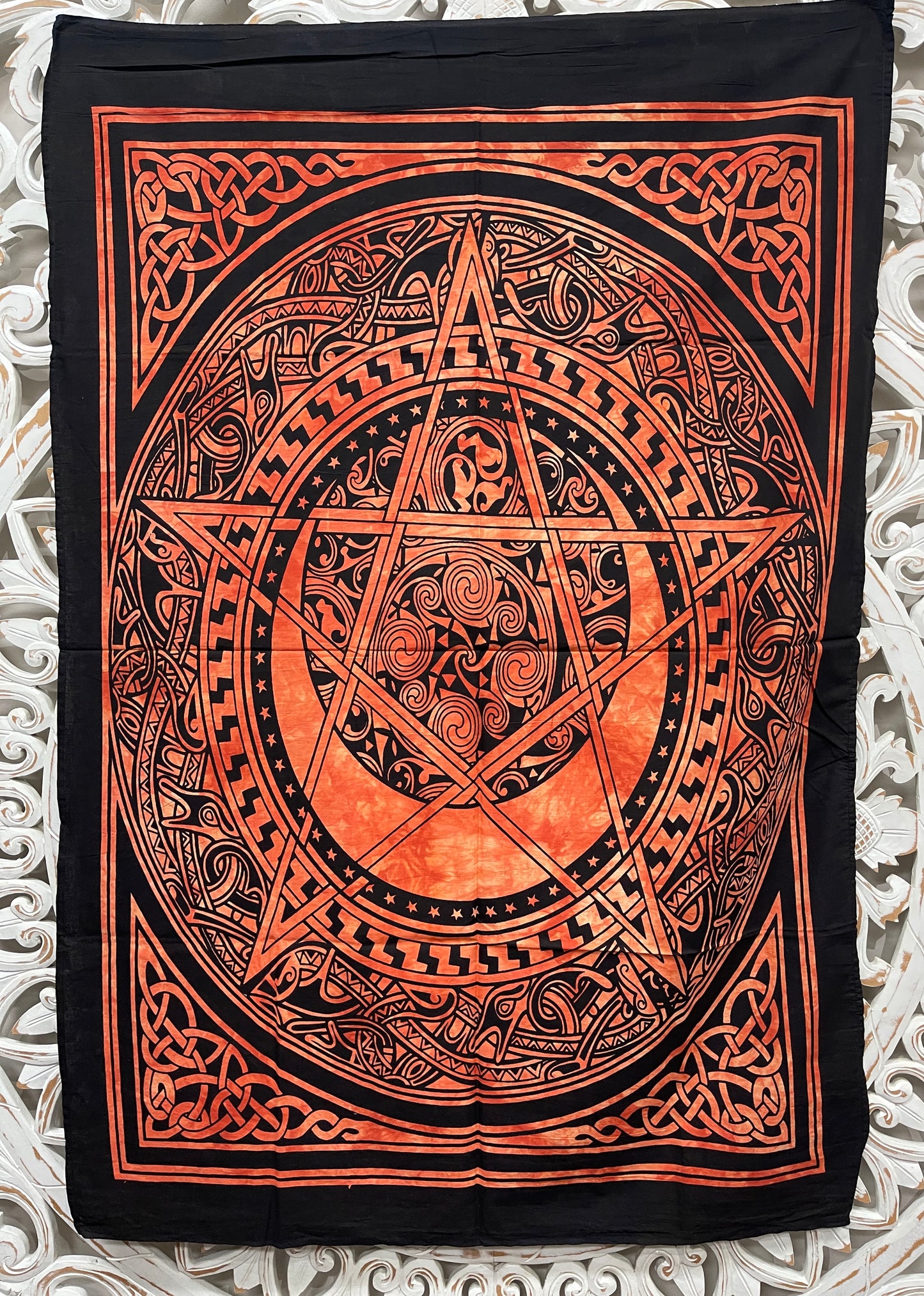 Hand printed Fabric Poster Celtic Pentagram Tapestries Wall Hangings - 5 Colors available