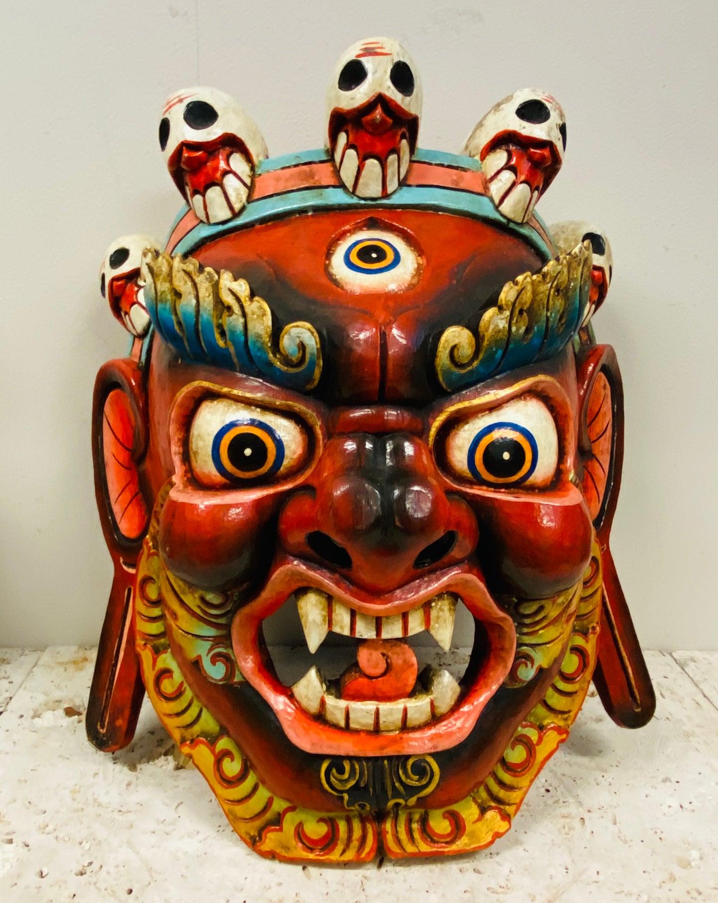 XL Hand Carved and Painted Bhairav Mask From Nepal Guardian of the Wheel of Life