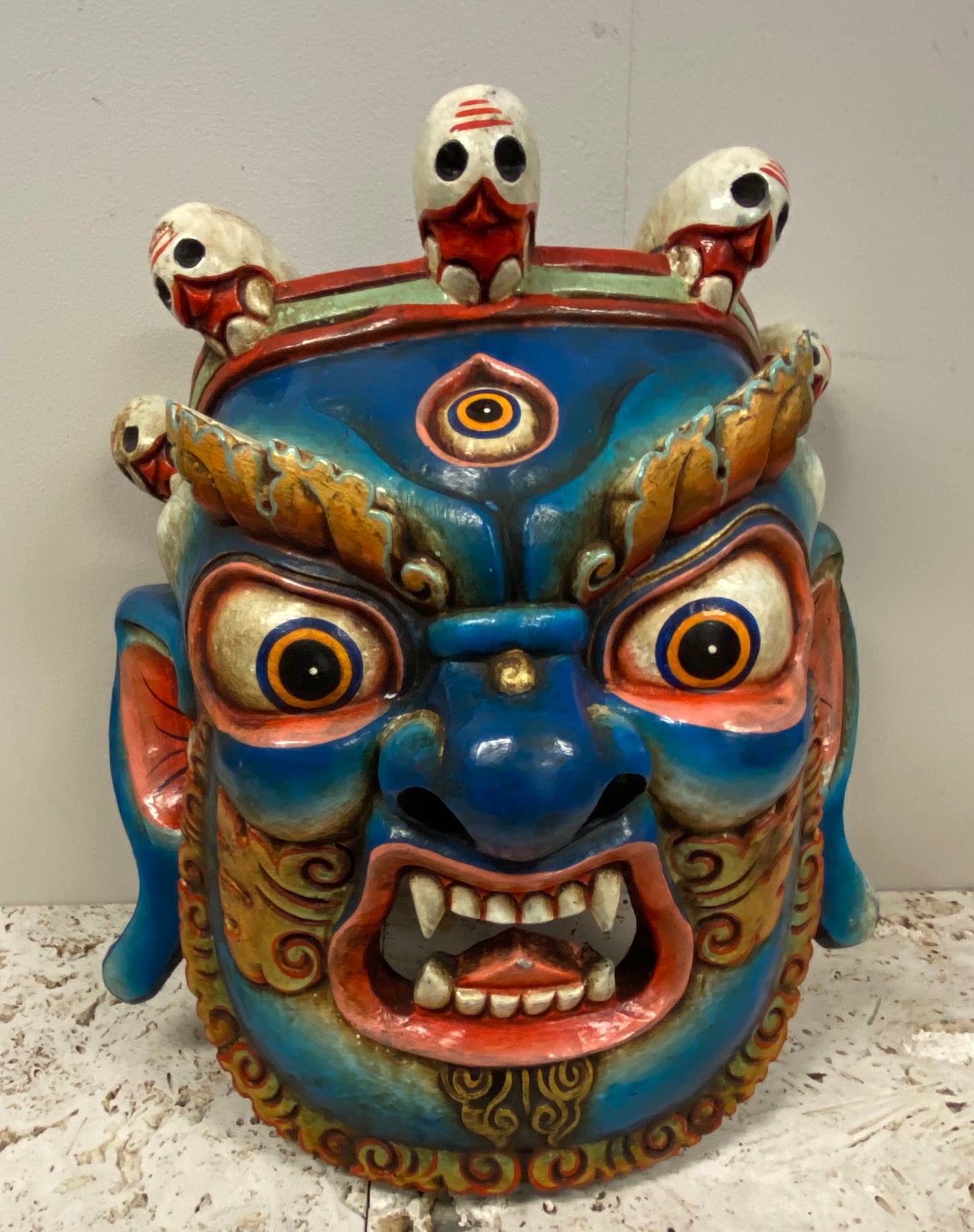 XL Hand Carved and Painted Bhairav Mask From Nepal Guardian of the Wheel of Life