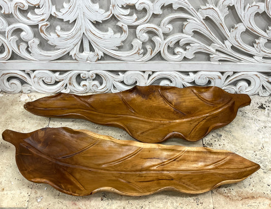 Carved Teak Leaf Serving Plates
