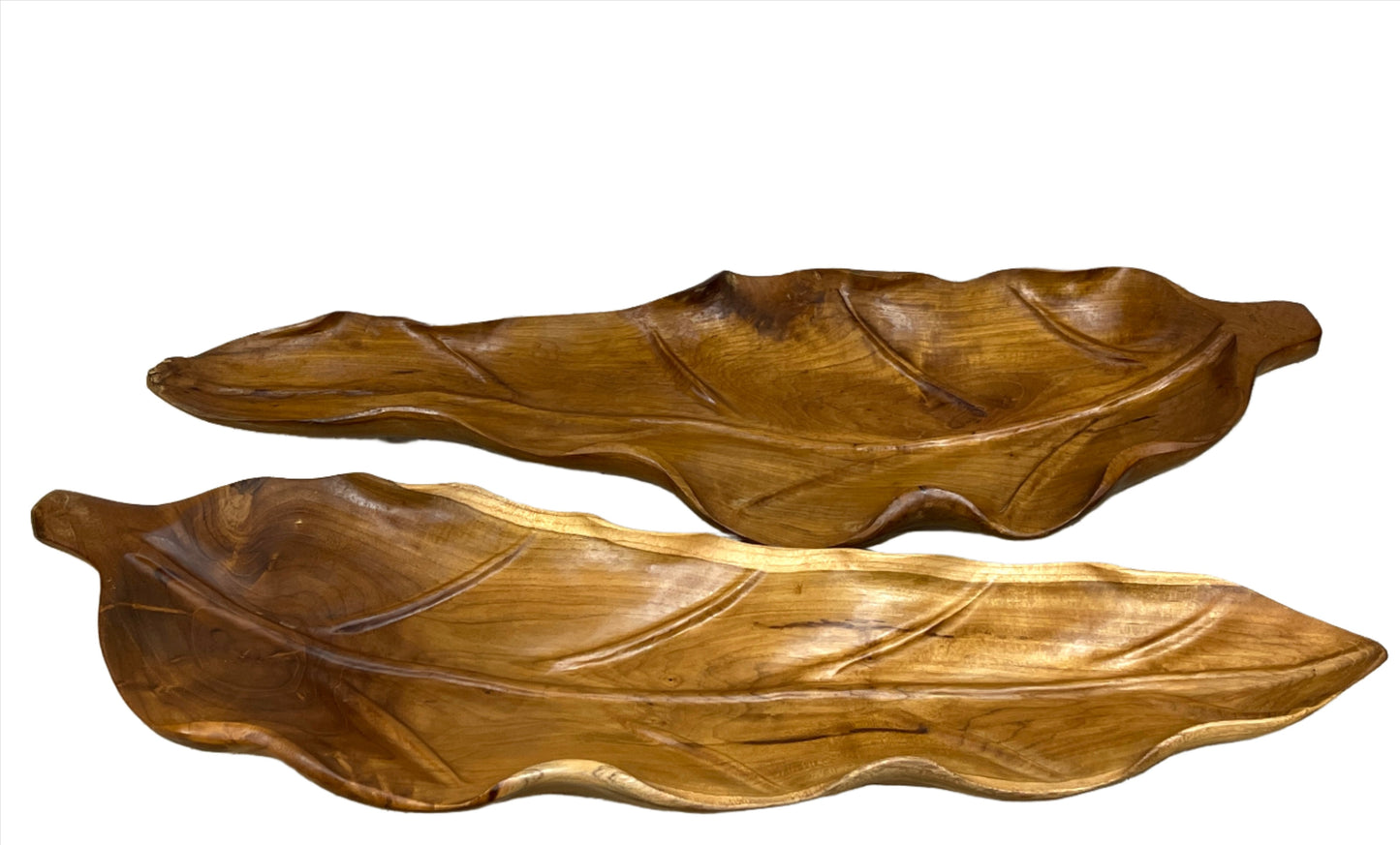 Carved Teak Leaf Serving Plates