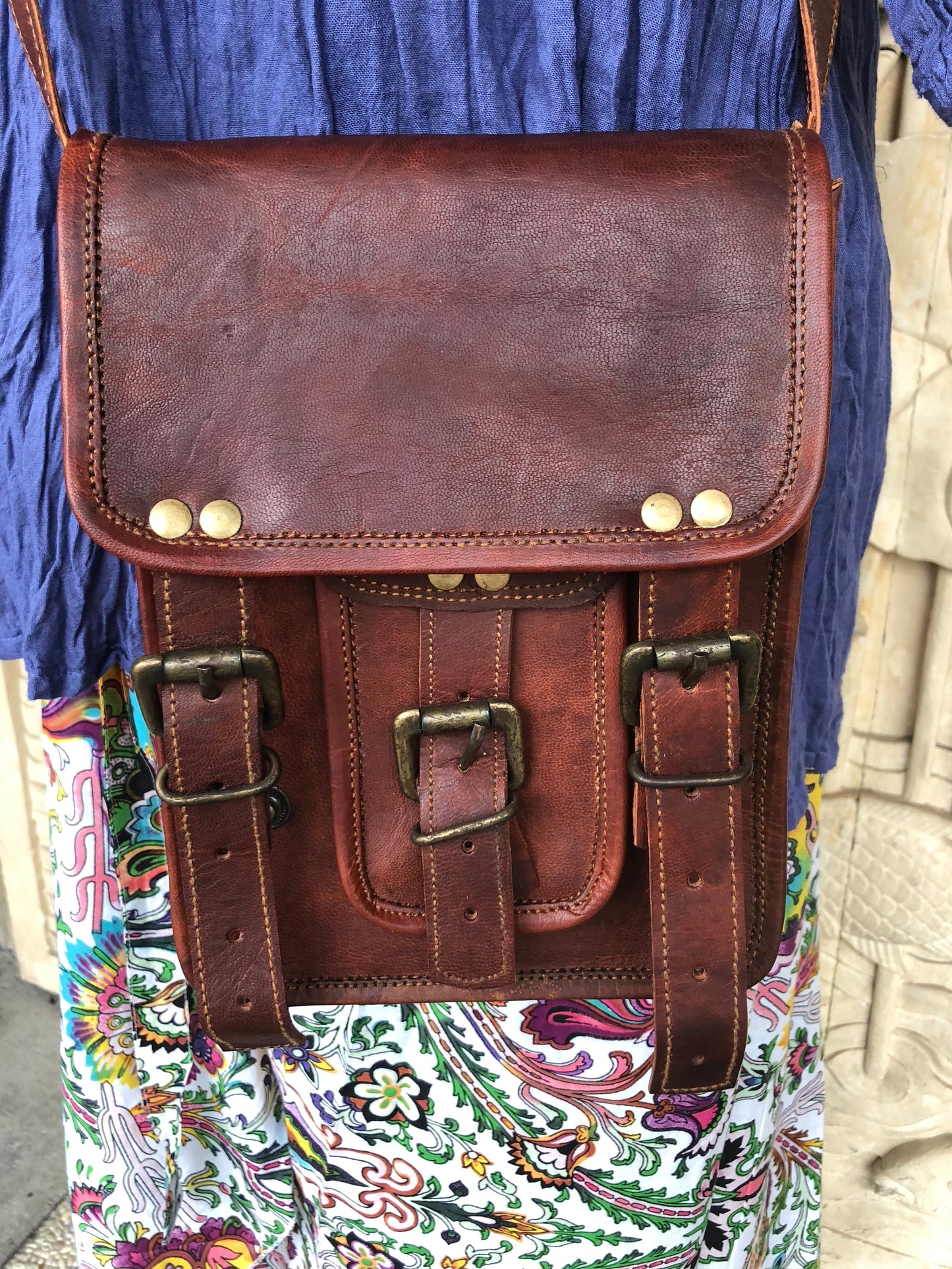 Hand Made Camel Leather bag 1 Front pocket 9" x 7"