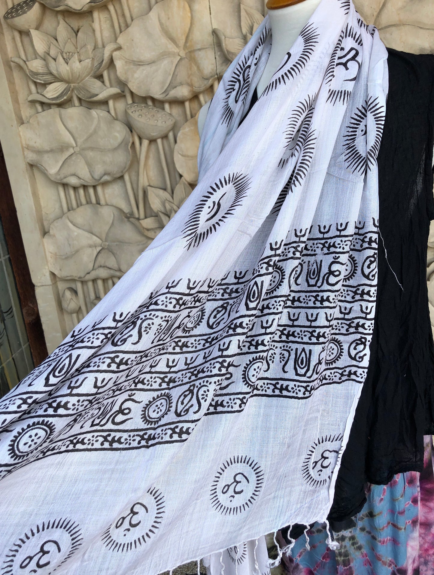 Light Rayon Prayer Scarves w Mantras and fringe 11 Colors