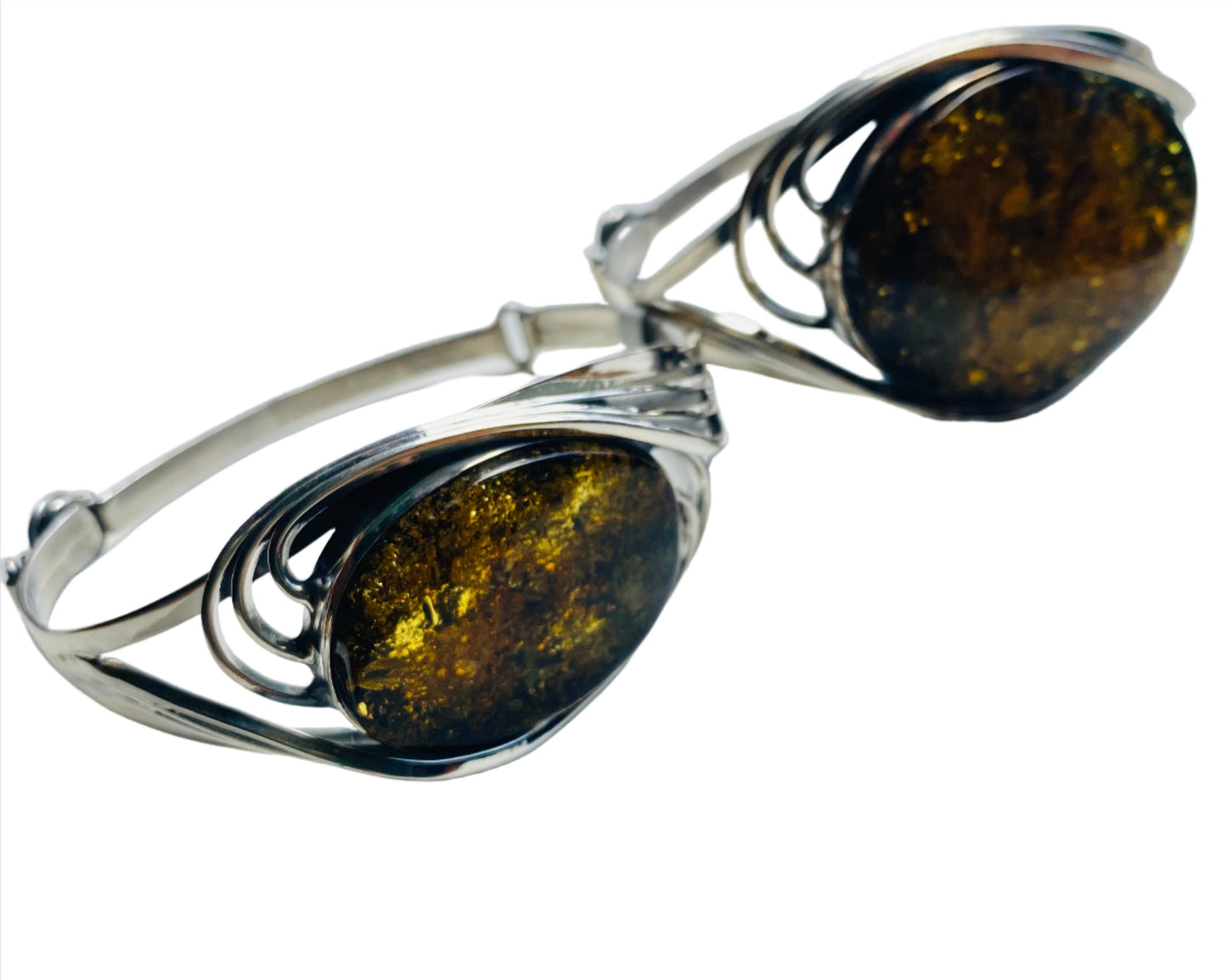 Sterling Silver Green Amber Bracelets Twist