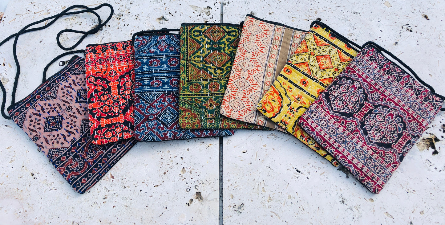 Hand Stitched Kantha Rajasthani Block Print Passport Bag