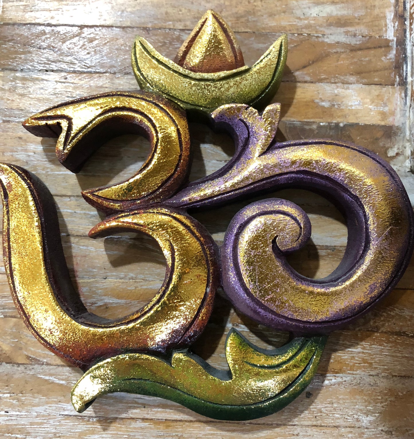 Hand Carved and Painted Gold Leafing Om from Bali