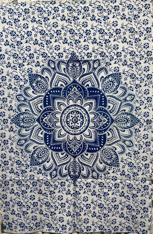 Hand printed Floral Mandala Fabric Poster Tapestries- 3 Colors Available