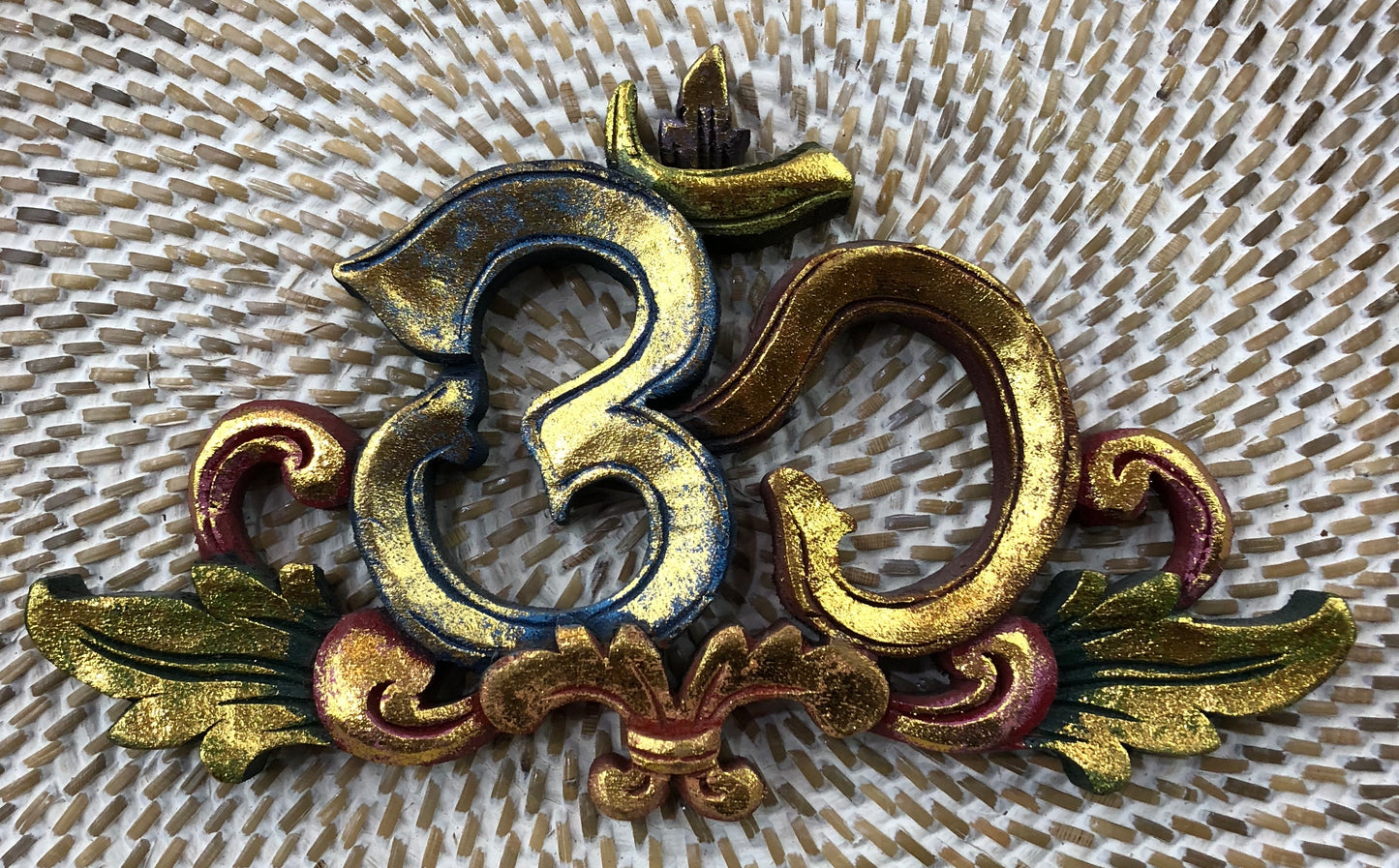 Balinese Om Hand Carved and Painted with Gold Leafing