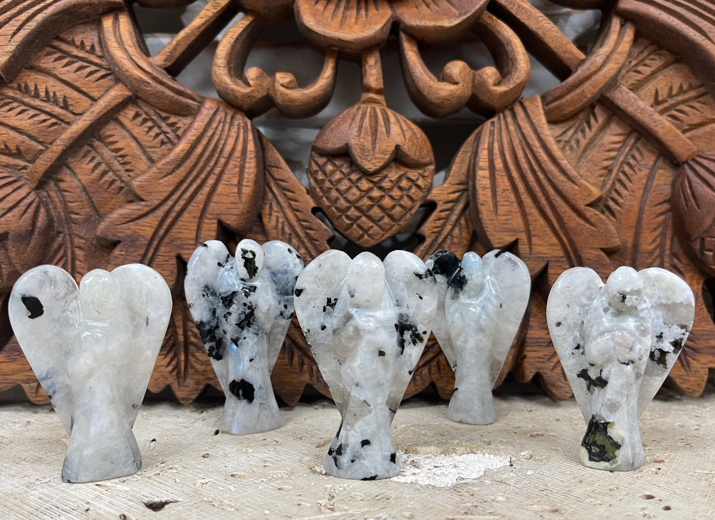 Carved Rainbow Moonstone Angels from India