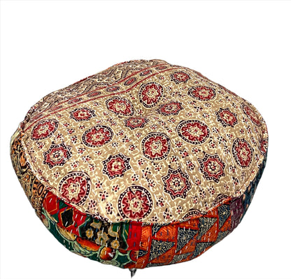 Round Rajasthani Kantha Floor Pillow