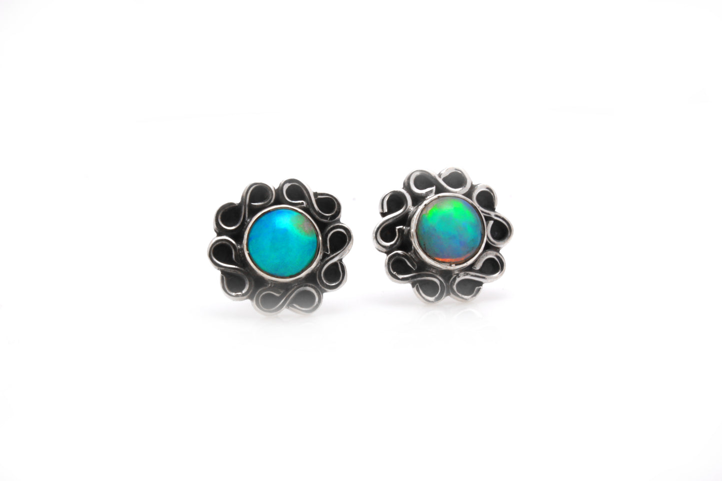 Beautiful Fiery Sterling Silver Ethiopian Opal Stud Earrings 12mm