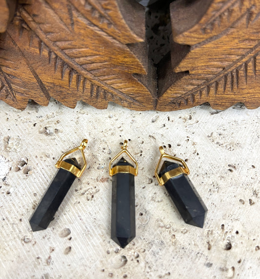 Shungite Double terminated Pendant - Gold Plated