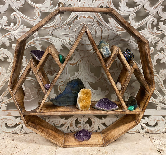 Arbesia Wood Mountain Wall shelf for your Crystal Collection! 23" x 24"