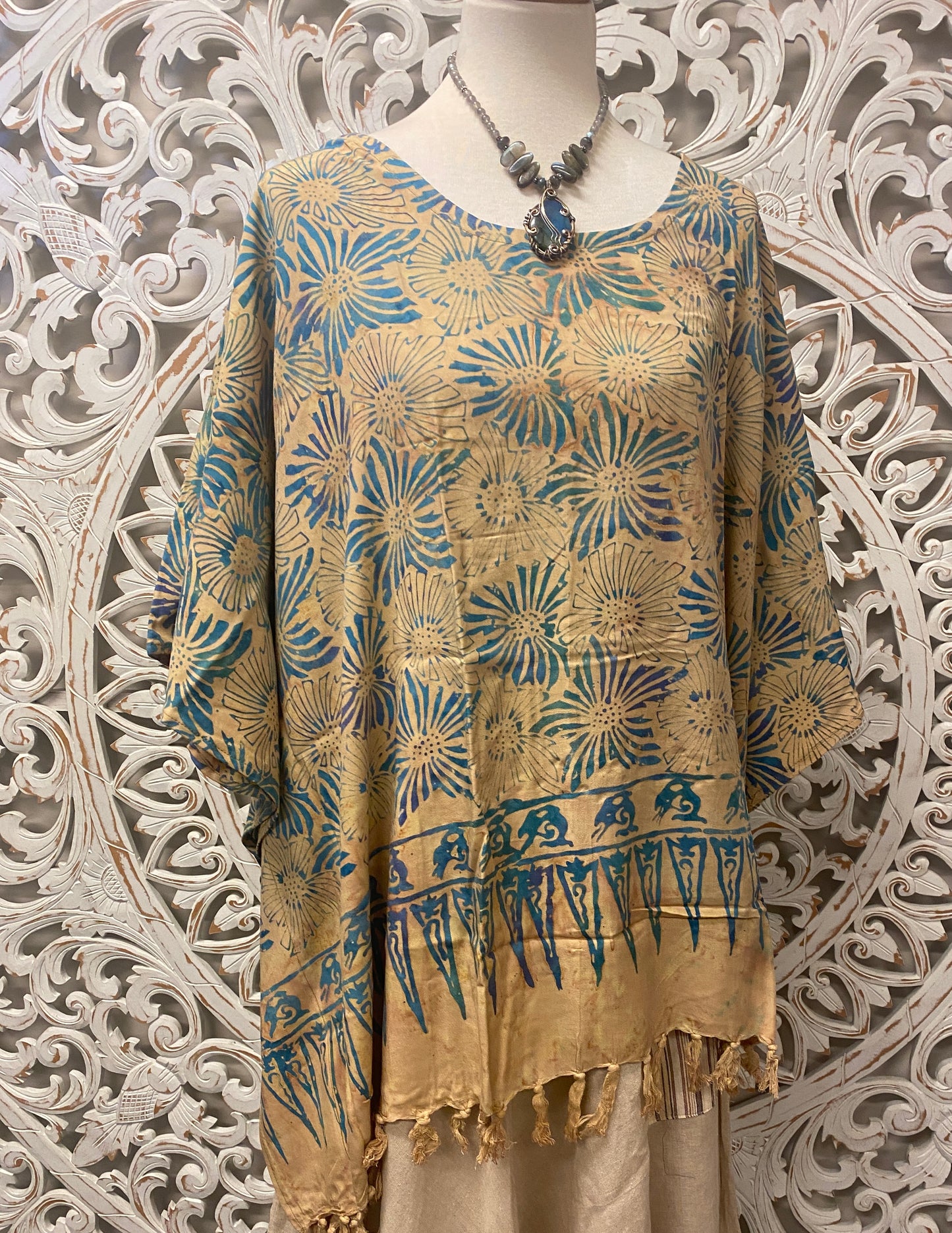 Hand Batiked Poncho top with Fringe