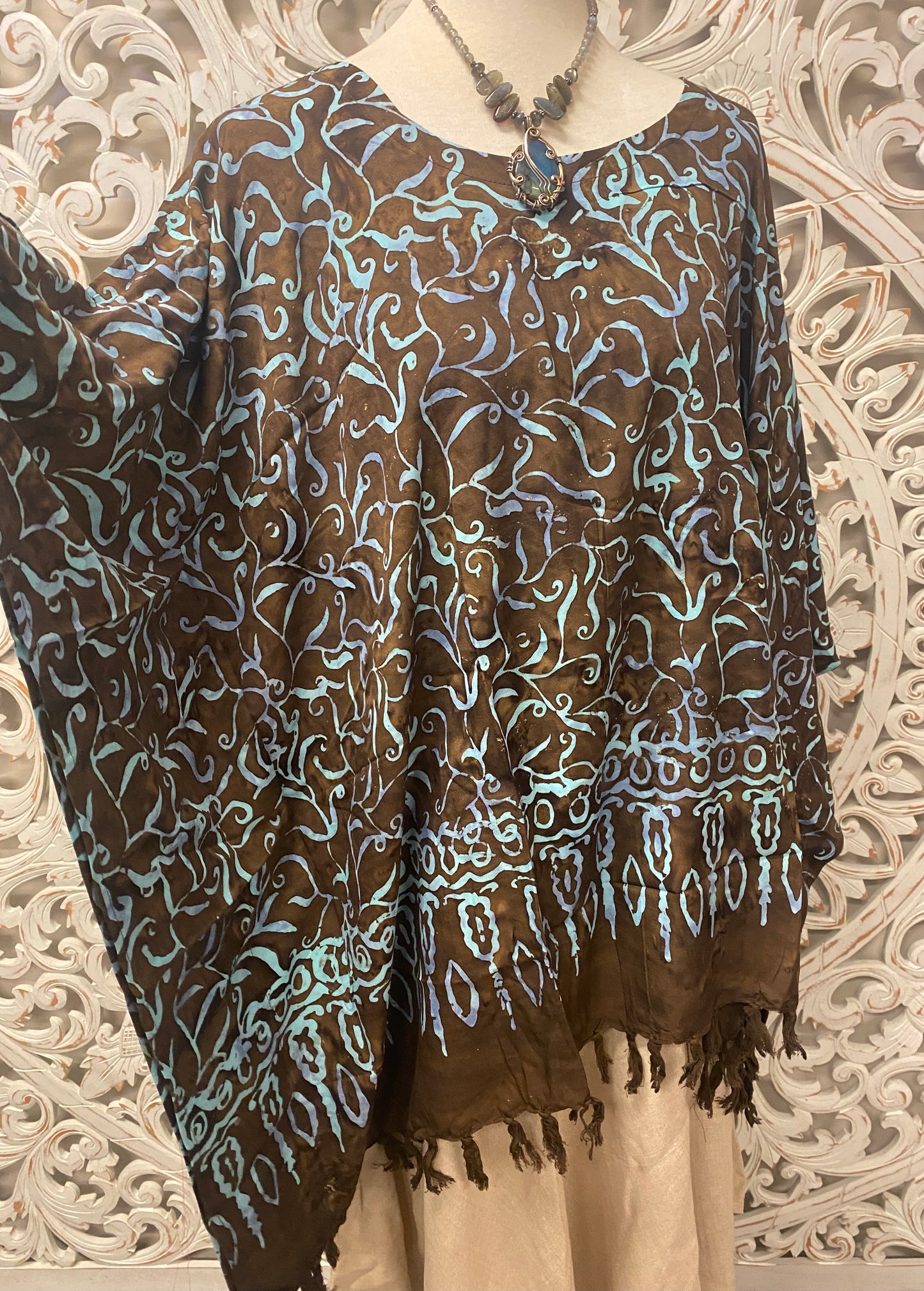 Hand Batiked Poncho top with Fringe