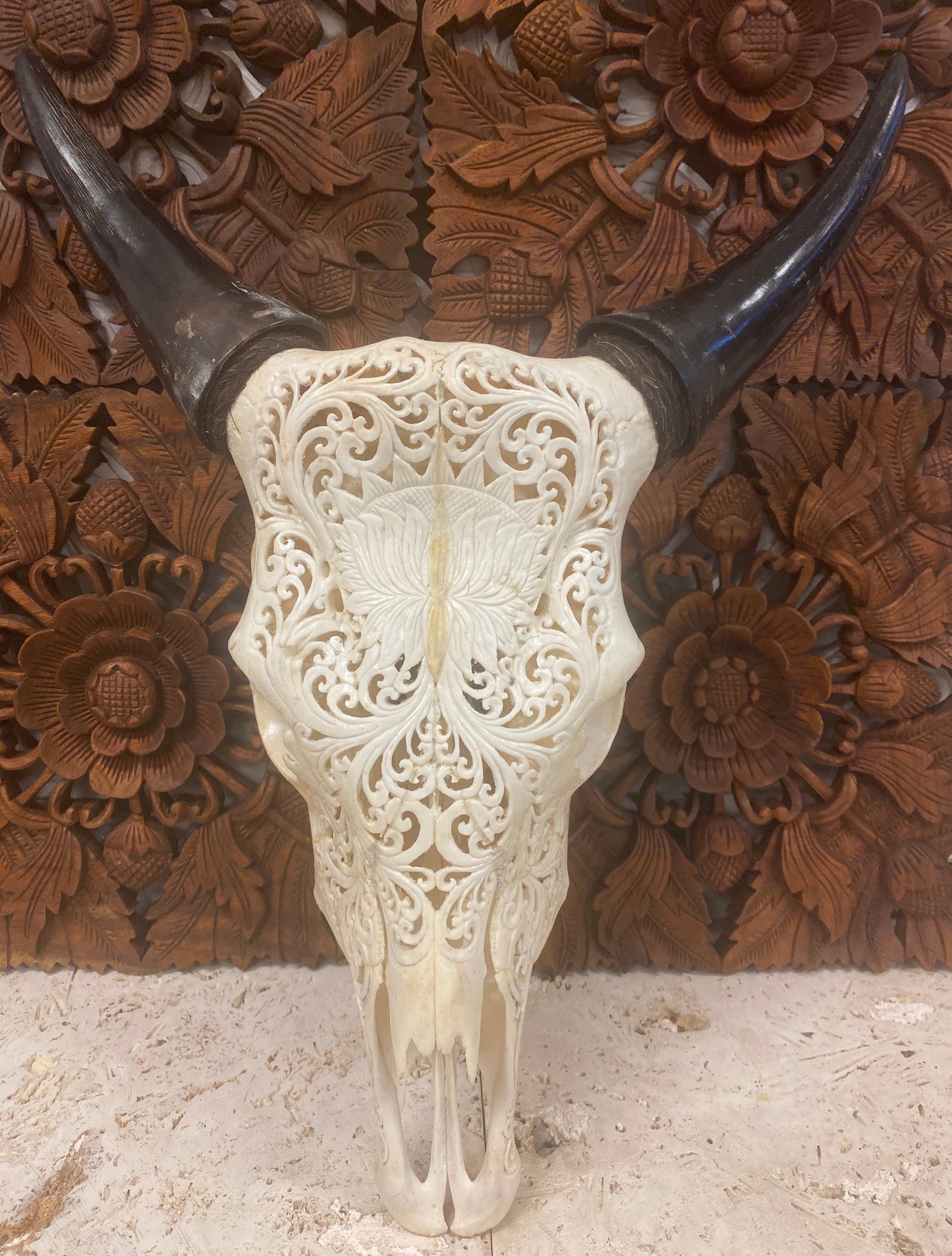 Intricately Carved Buffalo Skulls Lotus