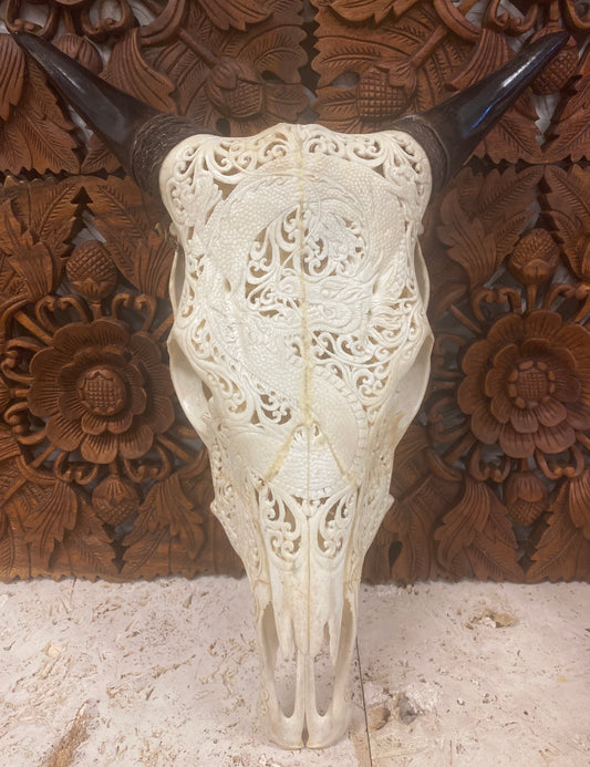 Intricately Carved Buffalo Skulls Dragons