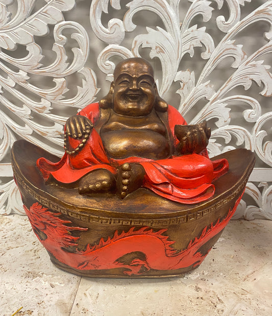 XXL Hand Painted Resin Happy Buddha (HoTei) on Dragon- Available in 3 Colors