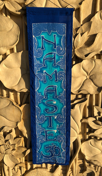 Hand Batiked Namaste Wall Hanging 10" x 36"