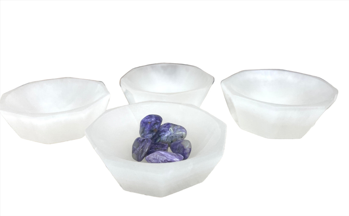 White Selenite Octagon Crystal Charging Cleaning Bowls