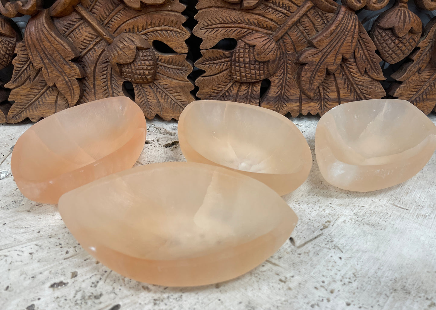 Peach Selenite Eye Shaped Crystal Charging Cleaning Bowls
