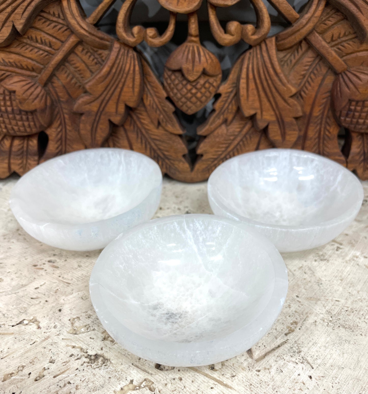 White Round Selenite Bowls