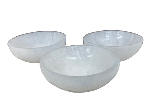 White Round Selenite Bowls