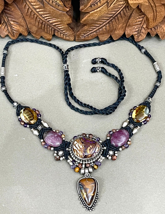 Macrame Boulder Opal Necklace