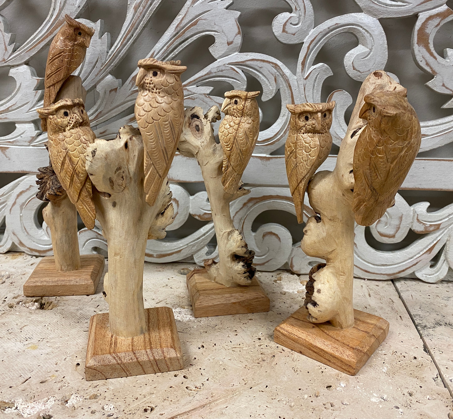 Parasite Wood Double Owl Carvings