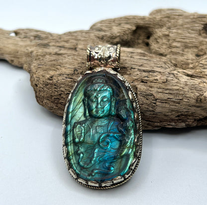 Carved Labradorite Buddha Pendants