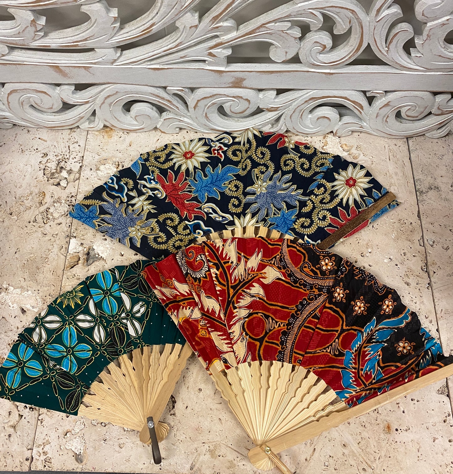 Balinese Batik Fabric Hand Fan's Assorted Fabrics