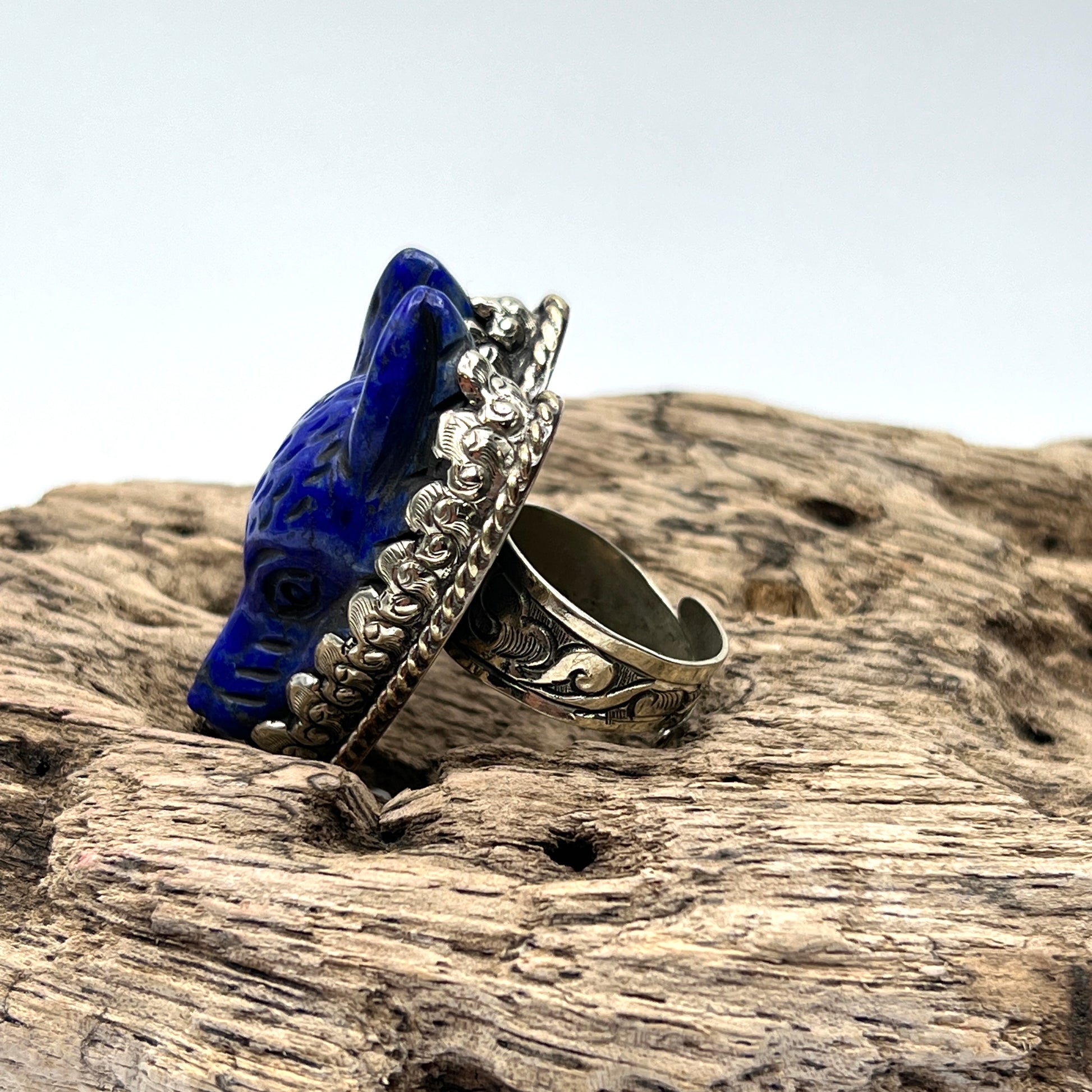 Carved Lapis Wolf Rings Carved Lapis Wolf Rings