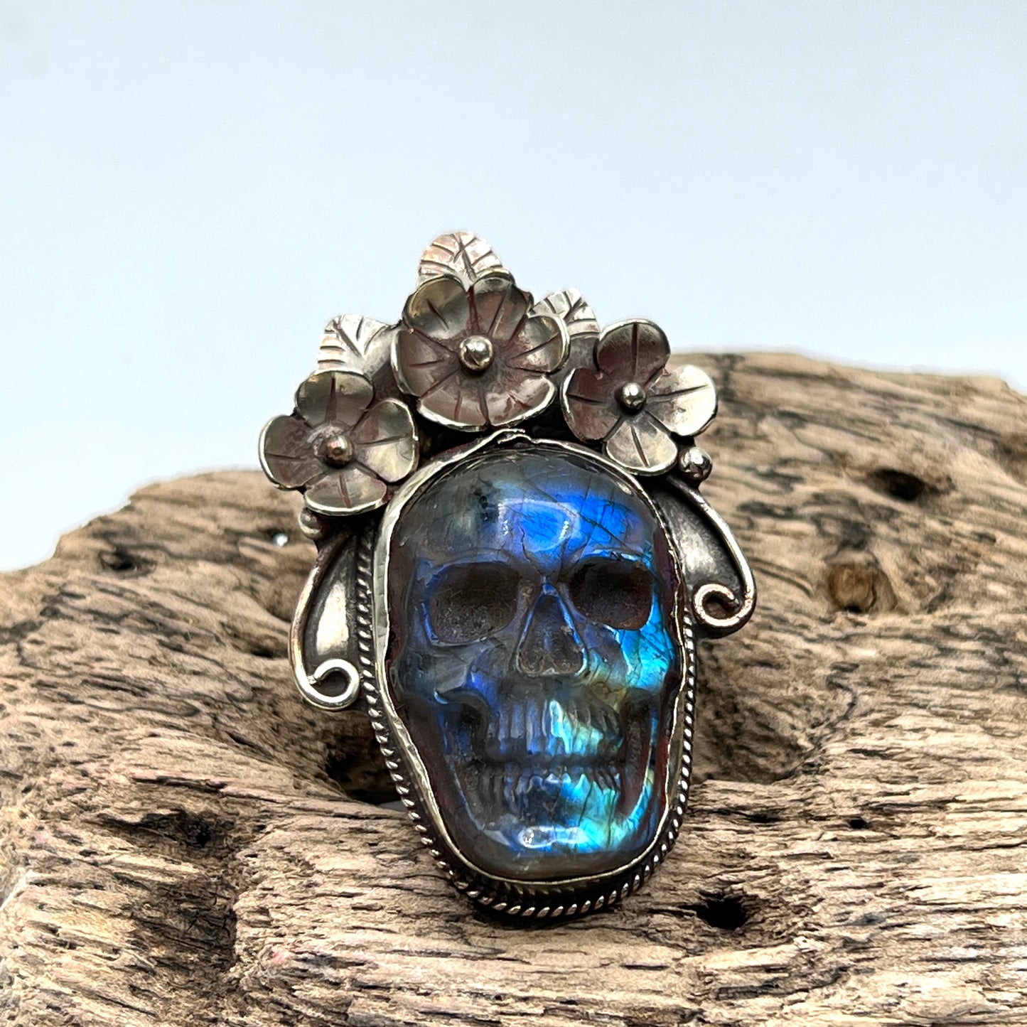 Carved Labradorite Skull Rings