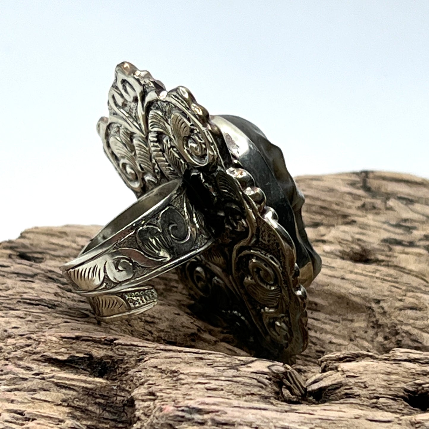 Carved Labradorite Skull Rings